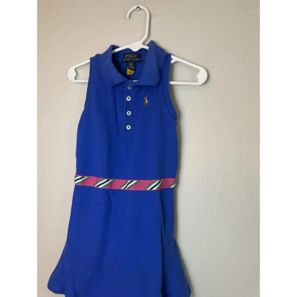 POLO RALPH LAUREN Blue Iris Cotton Sleeveless Polo Dress 3/3T